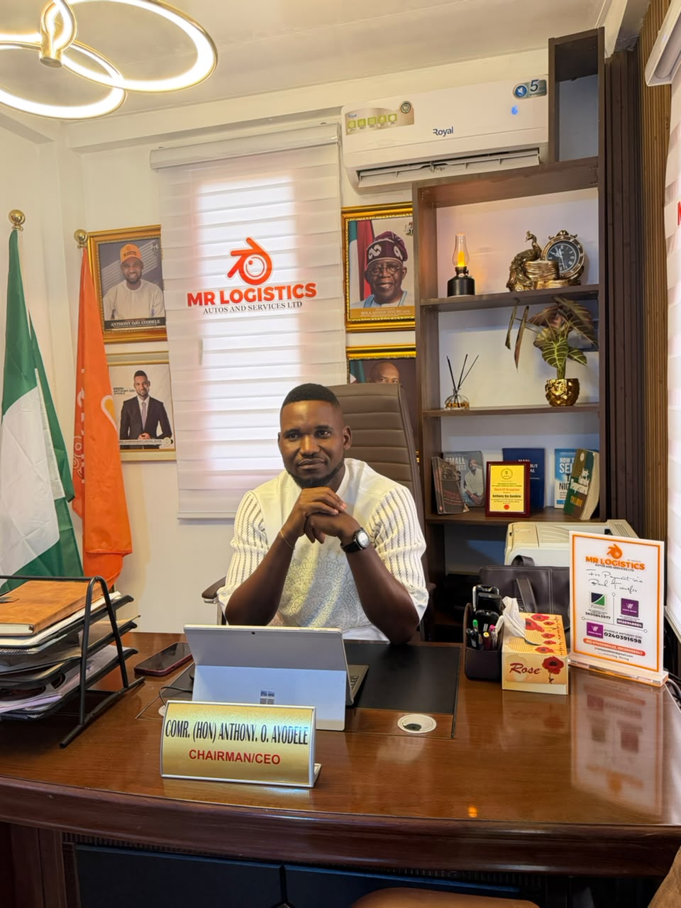 Anthony Ayodele at the Mr. Logistics Autos and Services Ltd office
